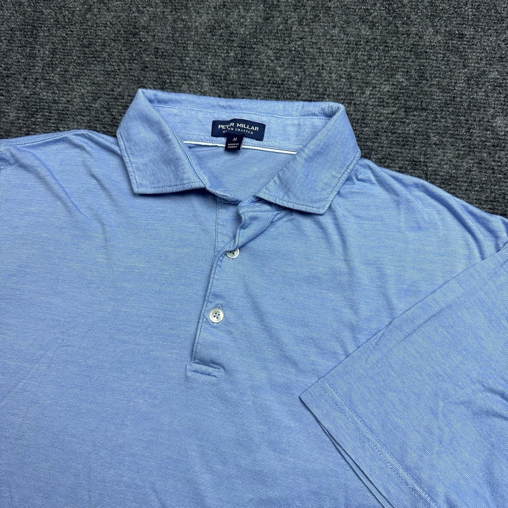 Peter Millar Crown Crafted Excursionist Flex Polo Shirt Mens M Blue Golf Preppy